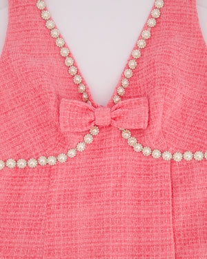 Self-Portrait Pink Tweed Mini Dress With Pearl Embellishment Details Size (UK 8)