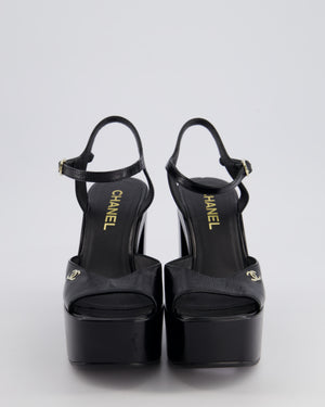 Chanel Black Shiny Calfskin Platform High Sandal with CC Logo EU 38.5C RRP 1300£