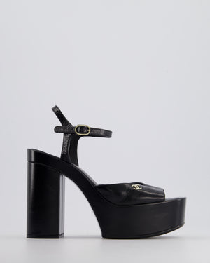 Chanel Black Shiny Calfskin Platform High Sandal with CC Logo EU 38.5C RRP 1300£