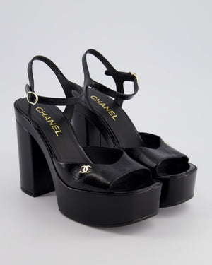 Chanel Black Shiny Calfskin Platform High Sandal with CC Logo EU 38.5C RRP 1300£