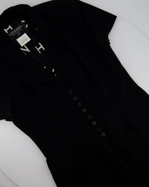 Chanel Vintage Runway 97S Black, White CC Logo Slip Dress and Jacket Set with CC Chanel Button Size FR 42 (UK 14)