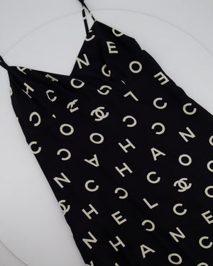 Chanel Vintage Runway 97S Black, White CC Logo Slip Dress and Jacket Set with CC Chanel Button Size FR 42 (UK 14)