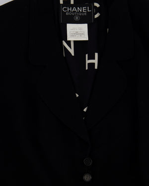 Chanel Vintage Runway 97S Black, White CC Logo Slip Dress and Jacket Set with CC Chanel Button Size FR 42 (UK 14)
