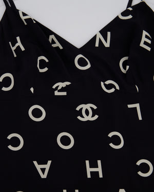 Chanel Vintage Runway 97S Black, White CC Logo Slip Dress and Jacket Set with CC Chanel Button Size FR 42 (UK 14)