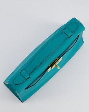 *HOT* Hermès Kelly Pochette in Bleu Paon Swift Leather with Gold Hardware