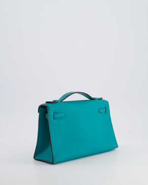*HOT* Hermès Kelly Pochette in Bleu Paon Swift Leather with Gold Hardware