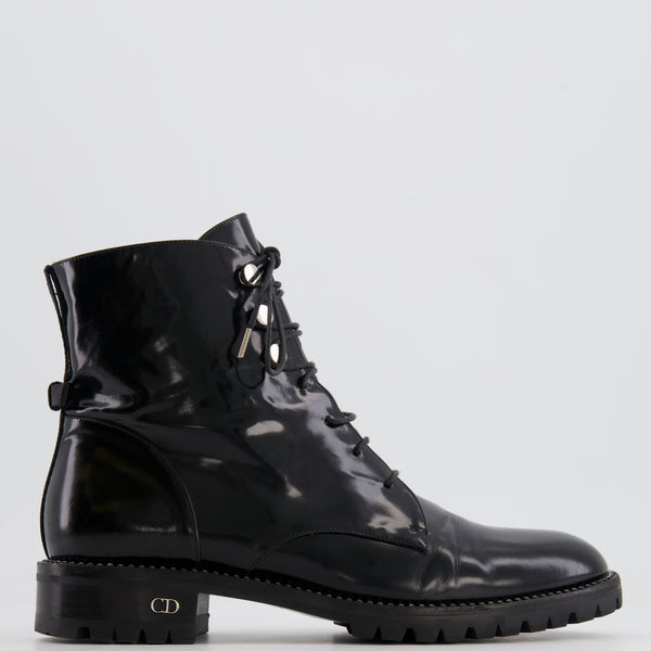 Christian Dior Black Patent Leather Ankle Boots with Studs
