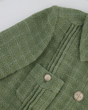 Chanel Pistachio Green Tweed Jacket with CC Silver Split Button Detail Size FR 44 (UK 12)