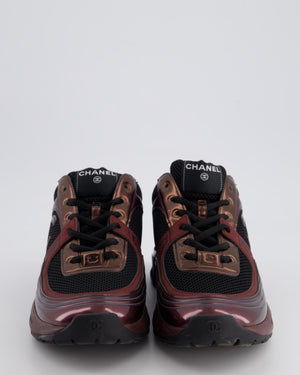 Chanel Patent Burgundy & Black Leather Sneakers With CC Logo Detail Size EU 41.5