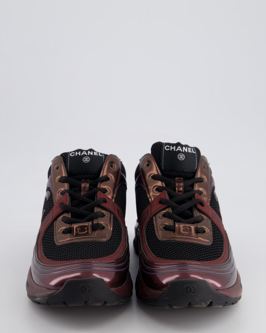 Chanel Patent Burgundy & Black Leather Sneakers With CC Logo Detail Size EU 41.5