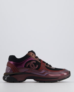 Chanel Patent Burgundy & Black Leather Sneakers With CC Logo Detail Size EU 41.5