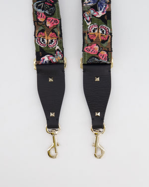 Valentino Khaki Camouflage Canvas and Leather Bag Strap with Butterfly Embroidery Detail