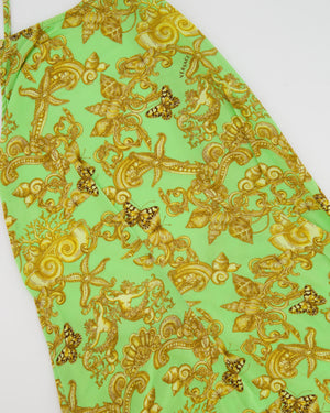 Versace Green Backless Maxi Beach Dress with Gold Prints and Logo Detail IT 42 (UK 10)