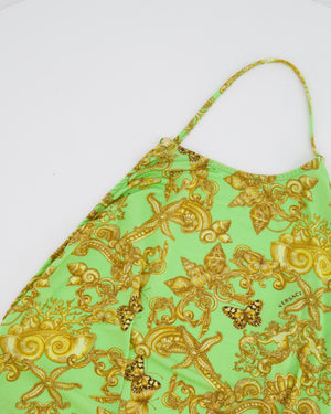 Versace Green Backless Maxi Beach Dress with Gold Prints and Logo Detail IT 42 (UK 10)