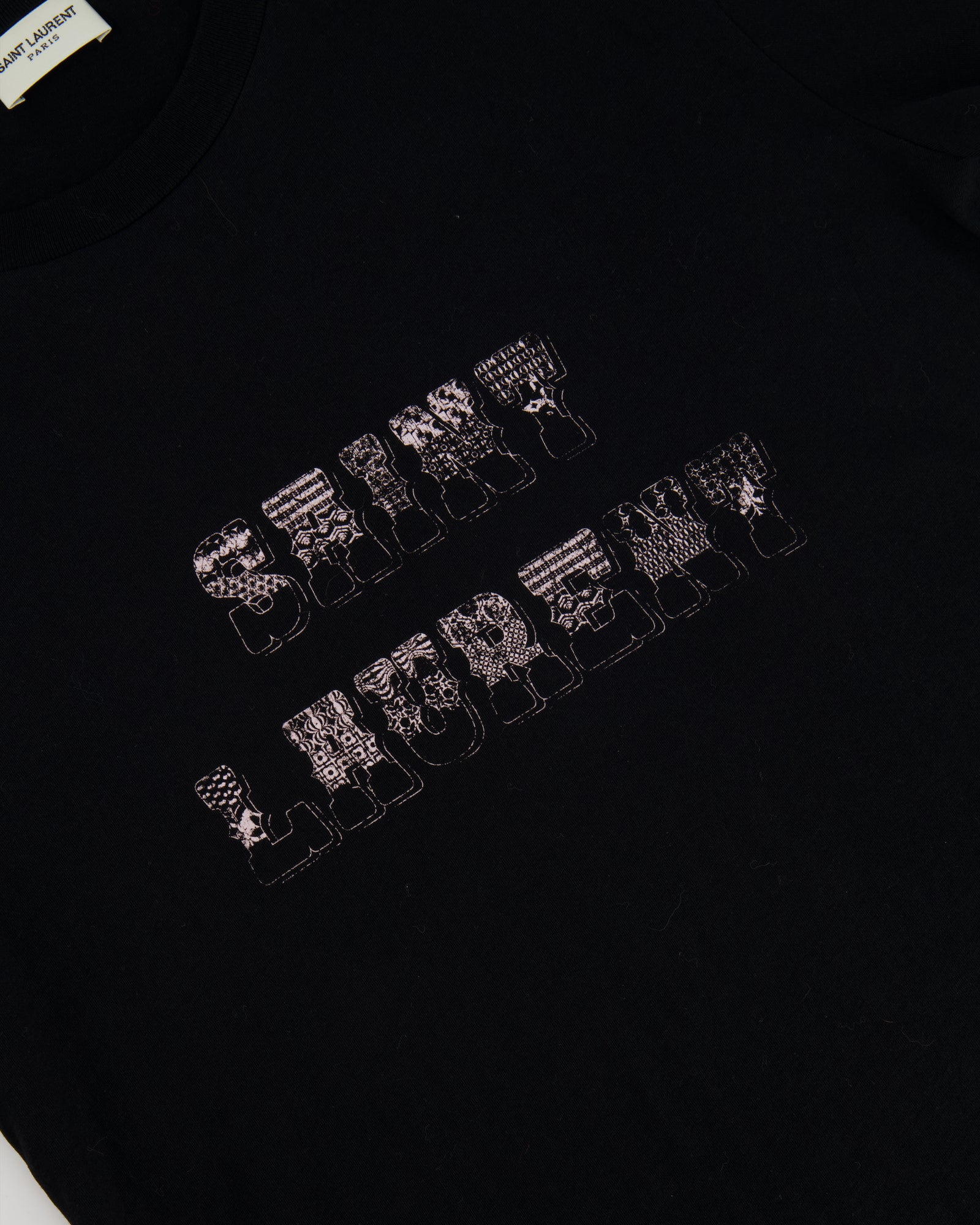 Saint Laurent Black Round Neck T-Shirt with Logo Print