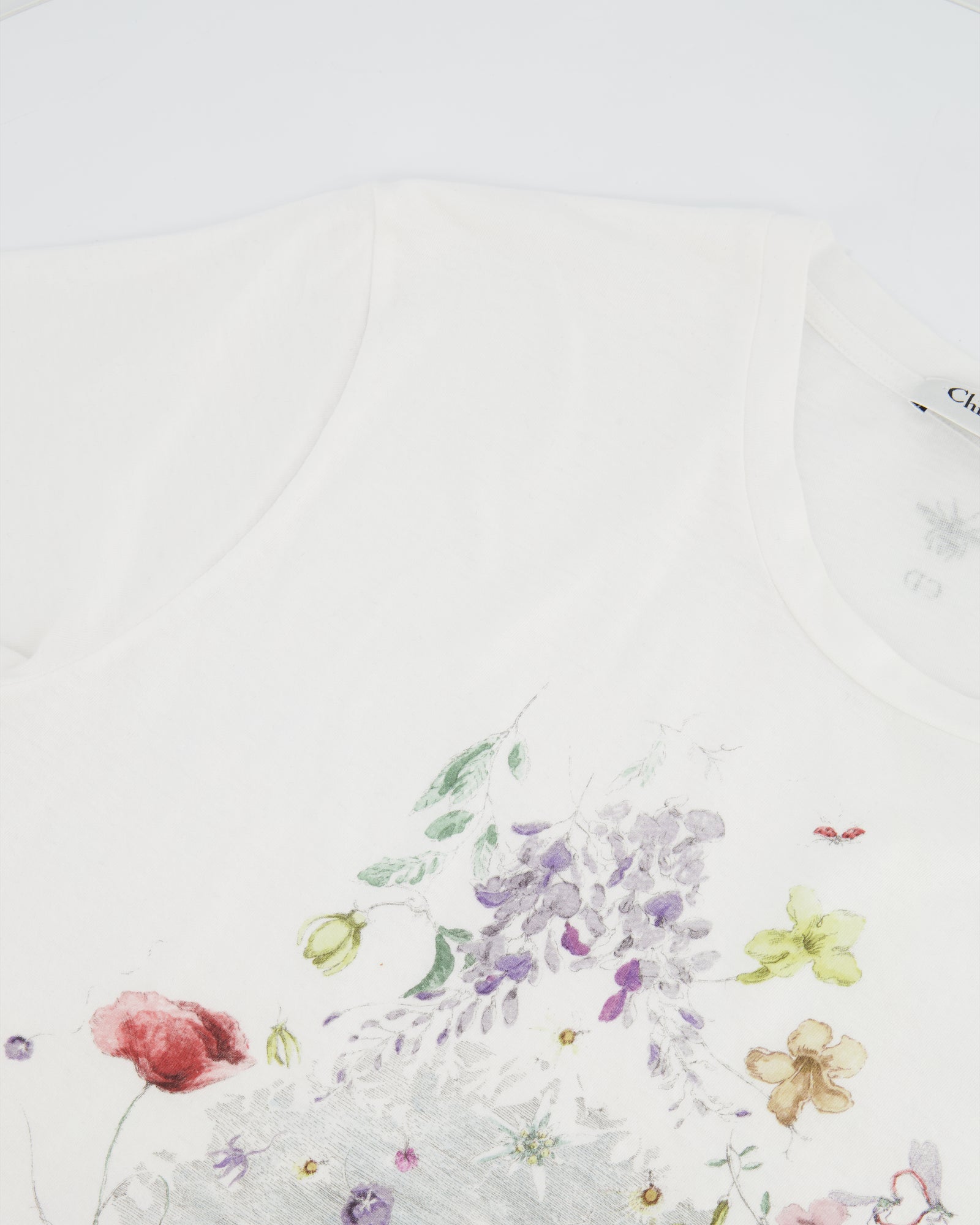 Christian Dior White T-shirt with Multicolour Floral Details