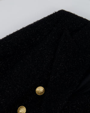 Balmain Black Embellished Tweed Maxi Coat with Gold Button Details Size FR 38 (UK 10)