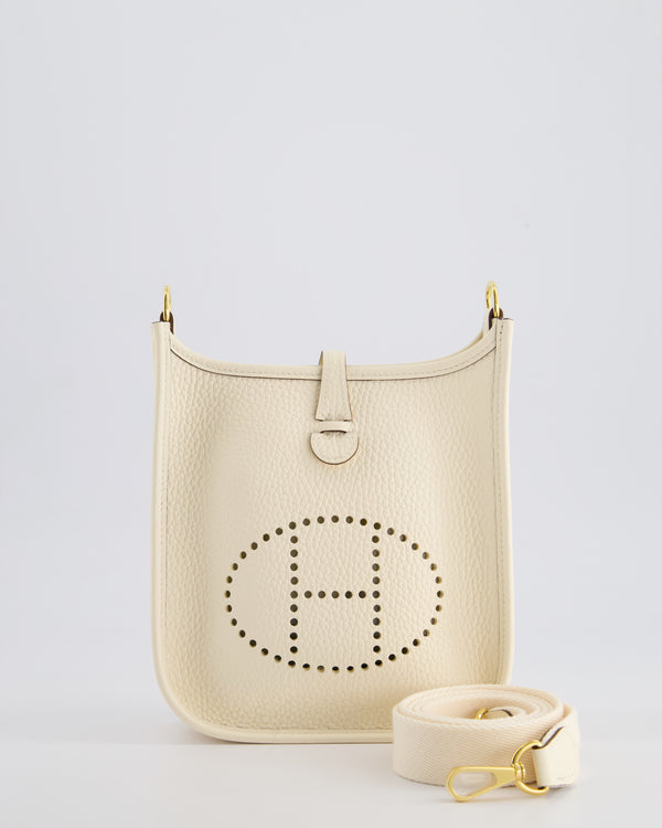 *HOT* Hermès Mini Evelyne 16 Bag in Nata Clemence Leather with Gold Hardware & Nata Sangle Wooly Unicolore Strap