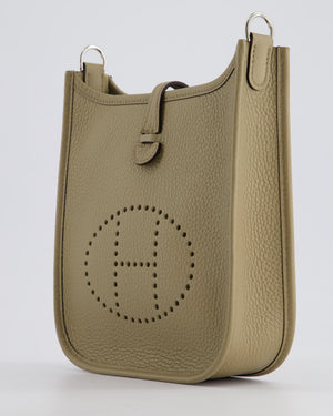 *RARE* Hermès Mini Evelyne 16 Bag in Beige Marfa Clemence Leather with Palladium Hardware & Ficelle/Noir Sangle Wooly 2 En 1 Strap