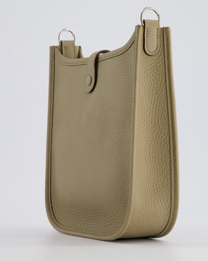 *RARE* Hermès Mini Evelyne 16 Bag in Beige Marfa Clemence Leather with Palladium Hardware & Ficelle/Noir Sangle Wooly 2 En 1 Strap