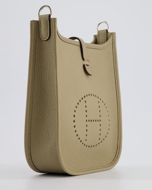 *RARE* Hermès Mini Evelyne 16 Bag in Beige Marfa Clemence Leather with Palladium Hardware & Ficelle/Noir Sangle Wooly 2 En 1 Strap