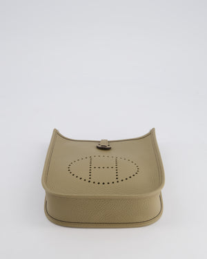 *RARE* Hermès Mini Evelyne 16 Bag in Beige Marfa Clemence Leather with Palladium Hardware & Ficelle/Noir Sangle Wooly 2 En 1 Strap