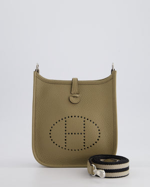 *RARE* Hermès Mini Evelyne 16 Bag in Beige Marfa Clemence Leather with Palladium Hardware & Ficelle/Noir Sangle Wooly 2 En 1 Strap