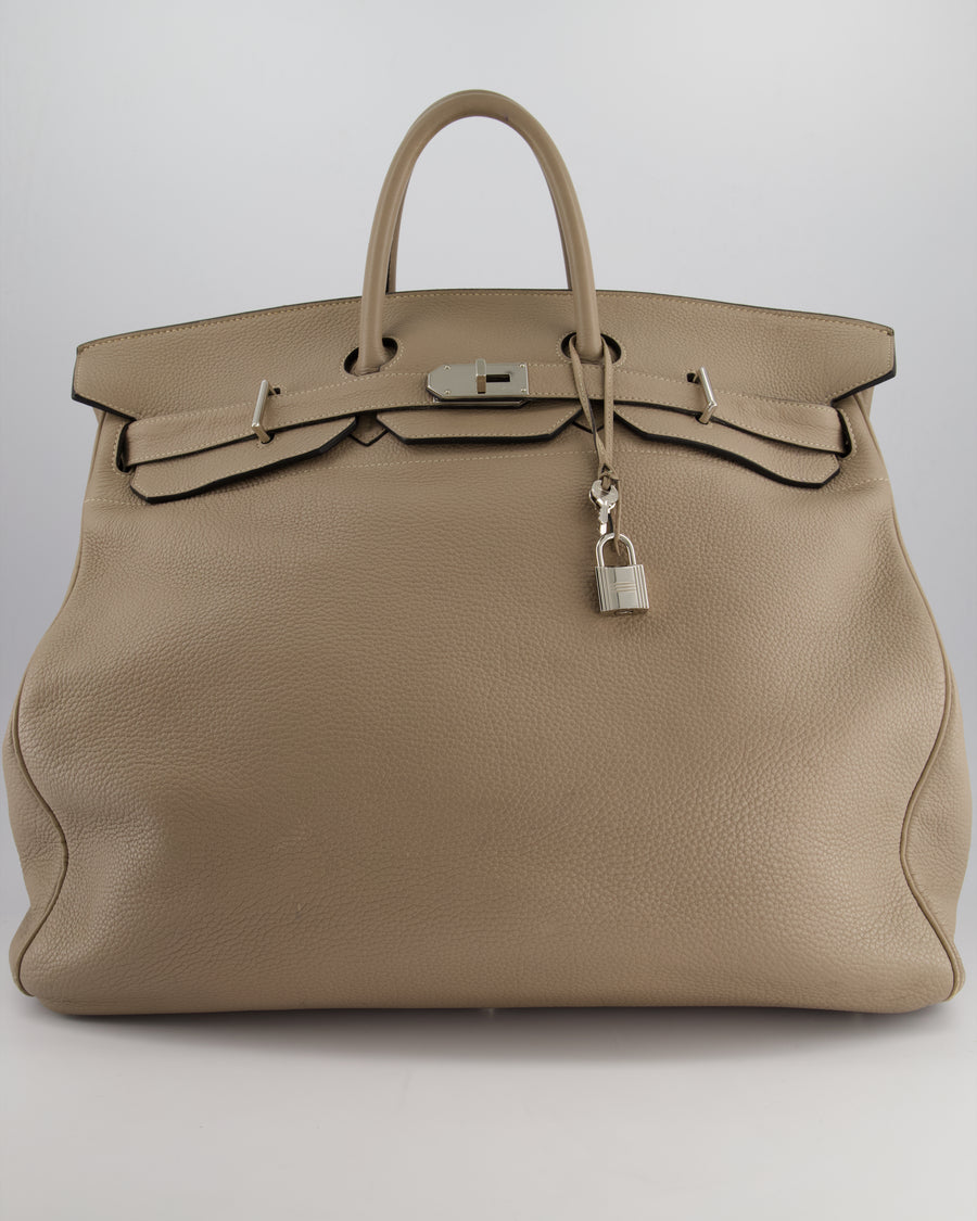 Hermès HAC Bag 50cm in Gris Tourterelle Clemence Leather With Palladium Hardware