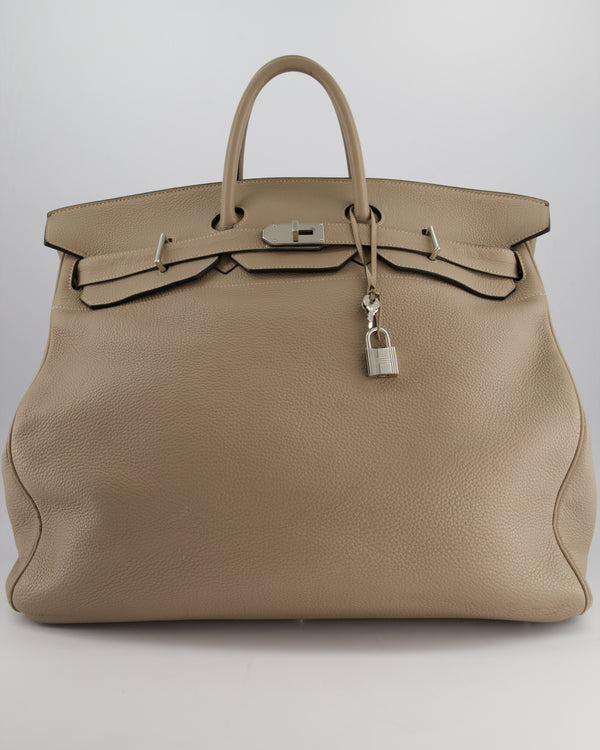 Hermès HAC Bag 50cm in Gris Tourterelle Clemence Leather With Palladium Hardware
