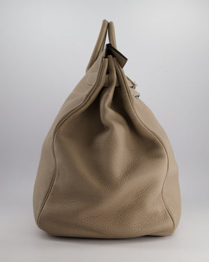 Hermès HAC Bag 50cm in Gris Tourterelle Clemence Leather With Palladium Hardware