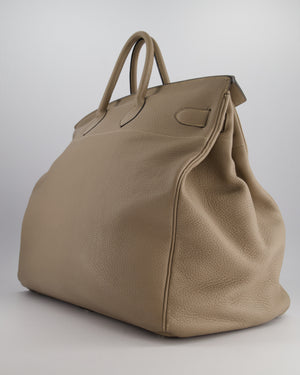 Hermès HAC Bag 50cm in Gris Tourterelle Clemence Leather With Palladium Hardware
