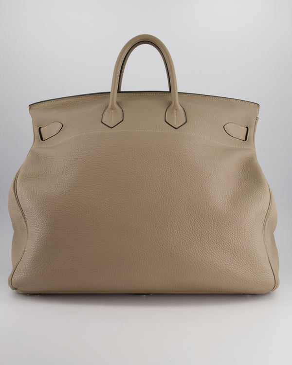 Hermès HAC Bag 50cm in Gris Tourterelle Clemence Leather With Palladium Hardware