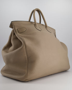 Hermès HAC Bag 50cm in Gris Tourterelle Clemence Leather With Palladium Hardware