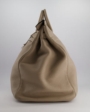 Hermès HAC Bag 50cm in Gris Tourterelle Clemence Leather With Palladium Hardware