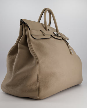 Hermès HAC Bag 50cm in Gris Tourterelle Clemence Leather With Palladium Hardware