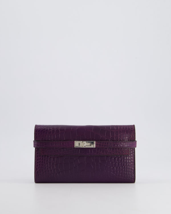 *RARE* Hermès Kelly Wallet in Amethyst Matte Alligator Leather with Palladium Hardware