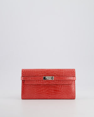 *RARE* Hermès Kelly Wallet in Bougainvillea Shiny Alligator Leather with Palladium Hardware