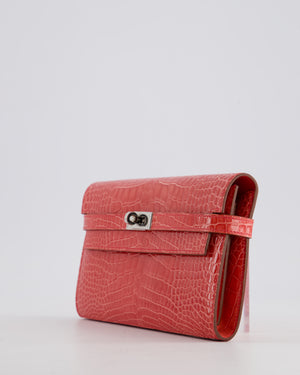 *RARE* Hermès Kelly Wallet in Bougainvillea Shiny Alligator Leather with Palladium Hardware