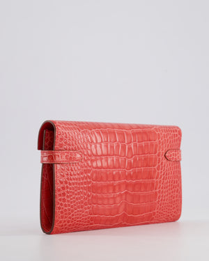*RARE* Hermès Kelly Wallet in Bougainvillea Shiny Alligator Leather with Palladium Hardware