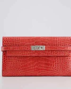 *RARE* Hermès Kelly Wallet in Bougainvillea Shiny Alligator Leather with Palladium Hardware