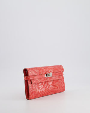 *RARE* Hermès Kelly Wallet in Bougainvillea Shiny Alligator Leather with Palladium Hardware