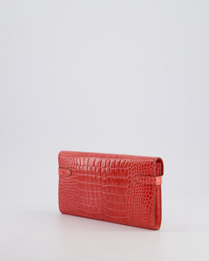 *RARE* Hermès Kelly Wallet in Bougainvillea Shiny Alligator Leather with Palladium Hardware