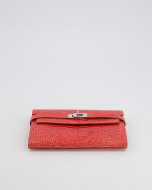 *RARE* Hermès Kelly Wallet in Bougainvillea Shiny Alligator Leather with Palladium Hardware