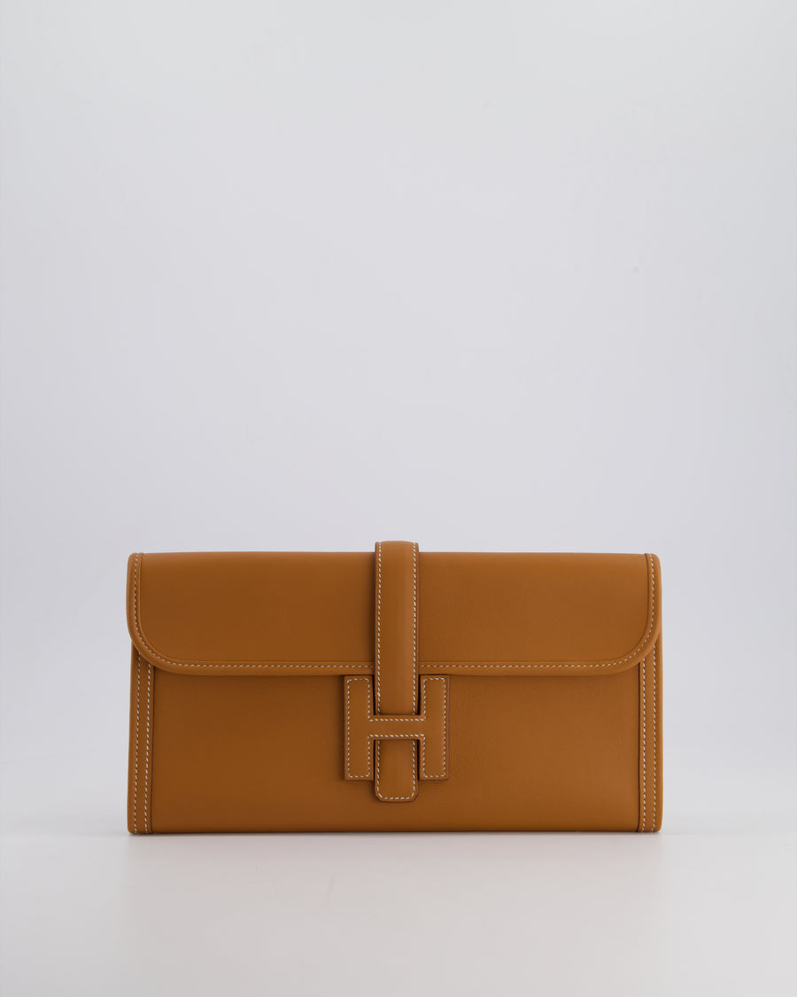 Hermès Jige Elan 29cm Clutch Bag in Gold Evercolour Leather