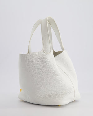 *RARE* Hermes Picotin 18cm Lock Bag in Blanc Clemence Leather with Gold Hardware