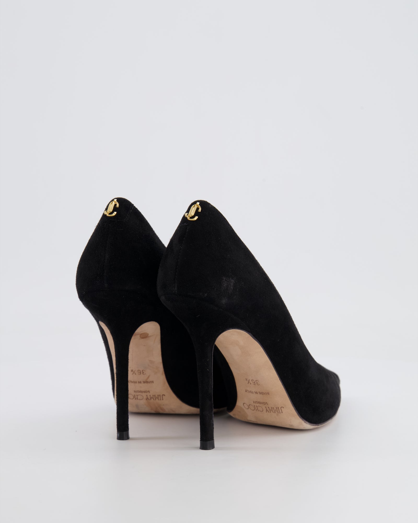 Jimmy Choo Black Suede Pump With Gold Logo Detail Size EU 36.5 RRP