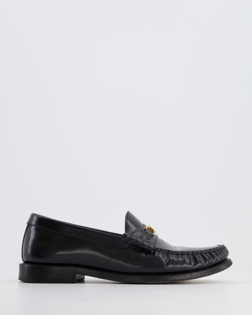 Céline Black Leather Loafers with Gold Triomphe Logo Detail