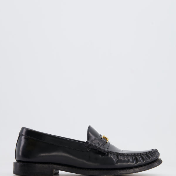 Céline Black Leather Loafers with Gold Triomphe Logo Detail