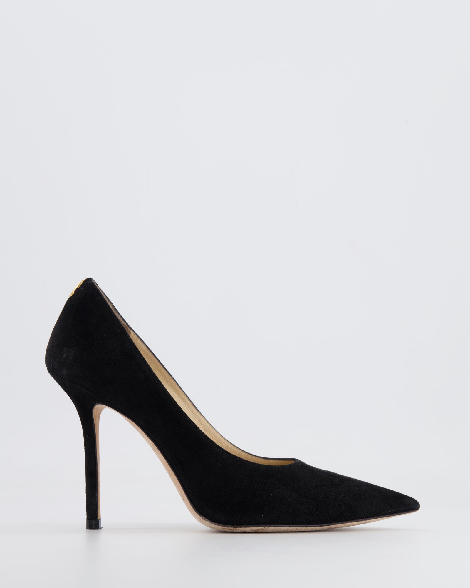 Jimmy Choo Black Suede Pump With Gold Logo Detail Size EU 36.5 RRP