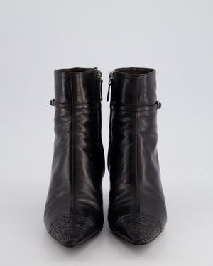 Chanel 05A Vintage Black Leather Pointed Toe Ankle Boots Size EU 36